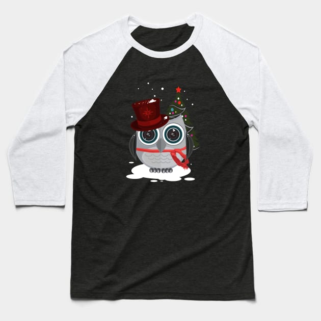 Top Hat Owl - Christmas Baseball T-Shirt by adamzworld